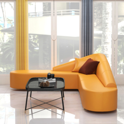 Modern 6-Seater Orange L-Shaped Corner Sectional Sofa Faux Leather Upholstery - thumbnail 5