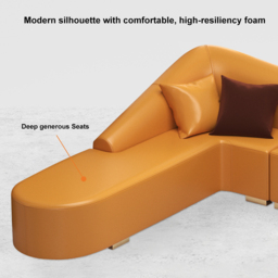 Modern 6-Seater Orange L-Shaped Corner Sectional Sofa Faux Leather Upholstery - thumbnail 8