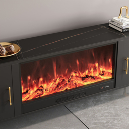 200 cm Modern Black Electric Fireplace Storage TV Stand Sintered Stone Top with Remote Control - thumbnail 7