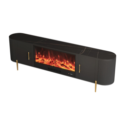 200 cm Modern Black Electric Fireplace Storage TV Stand Sintered Stone Top with Remote Control - thumbnail 9