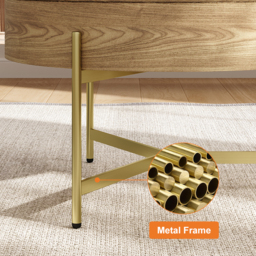 Round Lift-Top Coffee Table with Storage White & Natural without Stools - thumbnail 8