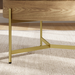 Round Lift-Top Coffee Table with Storage White & Natural without Stools - thumbnail 5