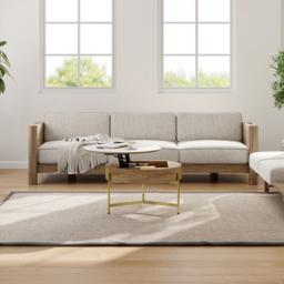 Round Lift-Top Coffee Table with Storage White & Natural without Stools - thumbnail 4