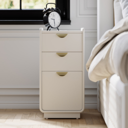 300 mm White Leather Smart Narrow Bedside Table with Wireless Charger Drawers Bedside Table - thumbnail 4