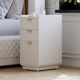 300 mm White Leather Smart Narrow Bedside Table with Wireless Charger Drawers Bedside Table - thumbnail 2