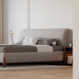 Curva Modern Grey Cotton & Linen Platform Bed Queen Size Bed Frame with Upholstered Headboard - thumbnail 6