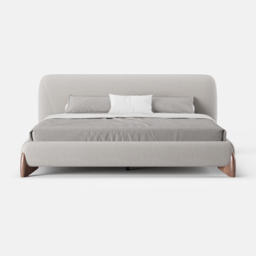 Curva Modern Grey Cotton & Linen Platform Bed Queen Size Bed Frame with Upholstered Headboard - thumbnail 8