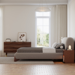 Curva Modern Grey Cotton & Linen Platform Bed Queen Size Bed Frame with Upholstered Headboard - thumbnail 7