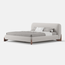 Curva Modern Grey Cotton & Linen Platform Bed Queen Size Bed Frame with Upholstered Headboard - thumbnail 9