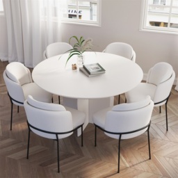 "39.4"" Round Dining Table Solid Wood for 4 Modern White Dining Room Table" - thumbnail 3
