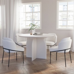 "39.4"" Round Dining Table Solid Wood for 4 Modern White Dining Room Table" - thumbnail 2