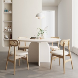 "39.4"" Round Dining Table Solid Wood for 4 Modern White Dining Room Table" - thumbnail 7