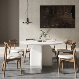 "39.4"" Round Dining Table Solid Wood for 4 Modern White Dining Room Table" - thumbnail 8