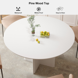 "39.4"" Round Dining Table Solid Wood for 4 Modern White Dining Room Table" - thumbnail 4