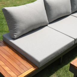 Aluminum Wood Outdoor Sectional Sofa & Propane Gas Fire Pit Table With Glass Wind Guard - thumbnail 4