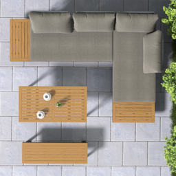 Aluminum Wood Outdoor Sectional Sofa & Propane Gas Fire Pit Table With Glass Wind Guard - thumbnail 6