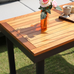 Aluminum Wood Outdoor Sectional Sofa & Propane Gas Fire Pit Table With Glass Wind Guard - thumbnail 5