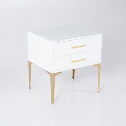 Modern White Bedside Table Glossy 2-Drawer Classic Bedside Cabinet High Legs - thumbnail 8