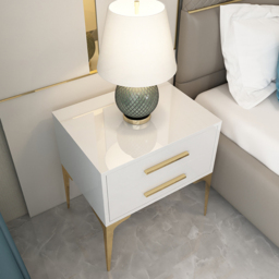 Modern White Bedside Table Glossy 2-Drawer Classic Bedside Cabinet High Legs - thumbnail 3