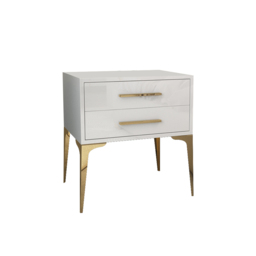 Modern White Bedside Table Glossy 2-Drawer Classic Bedside Cabinet High Legs - thumbnail 4
