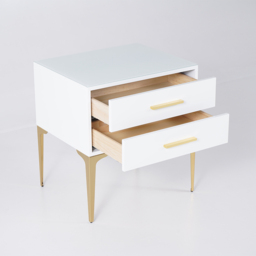 Modern White Bedside Table Glossy 2-Drawer Classic Bedside Cabinet High Legs - thumbnail 9