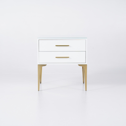 Modern White Bedside Table Glossy 2-Drawer Classic Bedside Cabinet High Legs - thumbnail 7