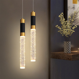 1-Light Single Mini Cylinder LED Island Pendant Light in Black & Gold with Acrylic Shade - thumbnail 4