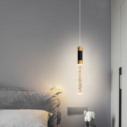 1-Light Single Mini Cylinder LED Island Pendant Light in Black & Gold with Acrylic Shade - thumbnail 6