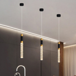 1-Light Single Mini Cylinder LED Island Pendant Light in Black & Gold with Acrylic Shade - thumbnail 3