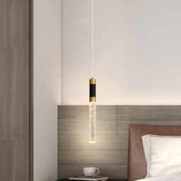 1-Light Single Mini Cylinder LED Island Pendant Light in Black & Gold with Acrylic Shade - thumbnail 2