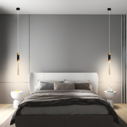 1-Light Single Mini Cylinder LED Island Pendant Light in Black & Gold with Acrylic Shade - thumbnail 5