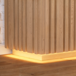 Aura 152 cm Faux Travertine Top Buffet Sideboard with Ash Wood Slatted Panels & Light - thumbnail 7