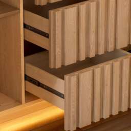 Aura 152 cm Faux Travertine Top Buffet Sideboard with Ash Wood Slatted Panels & Light - thumbnail 8