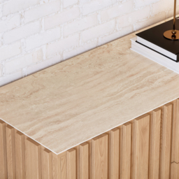 Aura 152 cm Faux Travertine Top Buffet Sideboard with Ash Wood Slatted Panels & Light - thumbnail 5