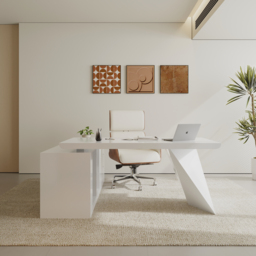 Modern White L-Shape  Right Hand Executive Desk & Office Chair Set (1800mm) - thumbnail 1