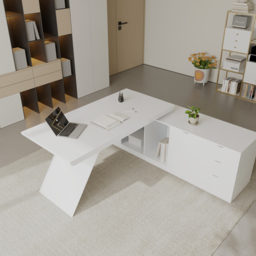 Modern White L-Shape  Right Hand Executive Desk & Office Chair Set (1800mm) - thumbnail 5