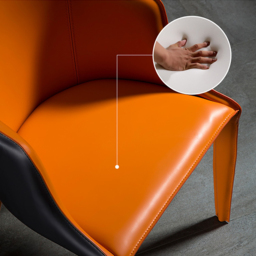 Modern Saddle Leather Dining Chair Upholstered with Metal Legs Black & Orange Dining Room Chairs - thumbnail 3