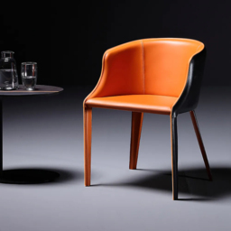 Modern Saddle Leather Dining Chair Upholstered with Metal Legs Black & Orange Dining Room Chairs