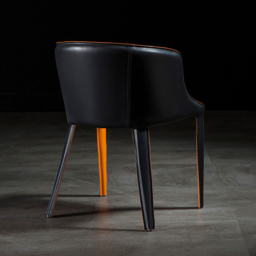 Modern Saddle Leather Dining Chair Upholstered with Metal Legs Black & Orange Dining Room Chairs - thumbnail 7