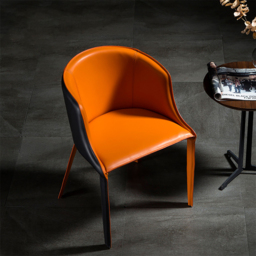 Modern Saddle Leather Dining Chair Upholstered with Metal Legs Black & Orange Dining Room Chairs - thumbnail 5