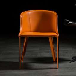 Modern Saddle Leather Dining Chair Upholstered with Metal Legs Black & Orange Dining Room Chairs - thumbnail 4