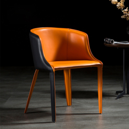Modern Saddle Leather Dining Chair Upholstered with Metal Legs Black & Orange Dining Room Chairs - thumbnail 2