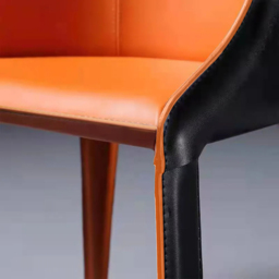Modern Saddle Leather Dining Chair Upholstered with Metal Legs Black & Orange Dining Room Chairs - thumbnail 9