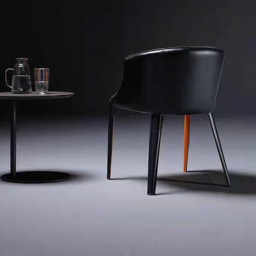 Modern Saddle Leather Dining Chair Upholstered with Metal Legs Black & Orange Dining Room Chairs - thumbnail 6