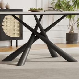 160 cm Modern Stone Top Rectangle Dining Table in Pandora & Gold with Trestle - thumbnail 7