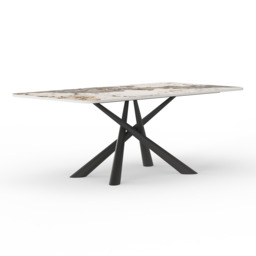 160 cm Modern Stone Top Rectangle Dining Table in Pandora & Gold with Trestle - thumbnail 9