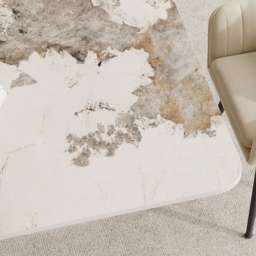 160 cm Modern Stone Top Rectangle Dining Table in Pandora & Gold with Trestle - thumbnail 6