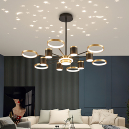Nordic 12-Light Black & Gold Chandelier LED Ring Starry Reflection Light Dimmable - thumbnail 2