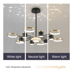Nordic 12-Light Black & Gold Chandelier LED Ring Starry Reflection Light Dimmable - thumbnail 7