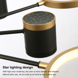 Nordic 12-Light Black & Gold Chandelier LED Ring Starry Reflection Light Dimmable - thumbnail 8
